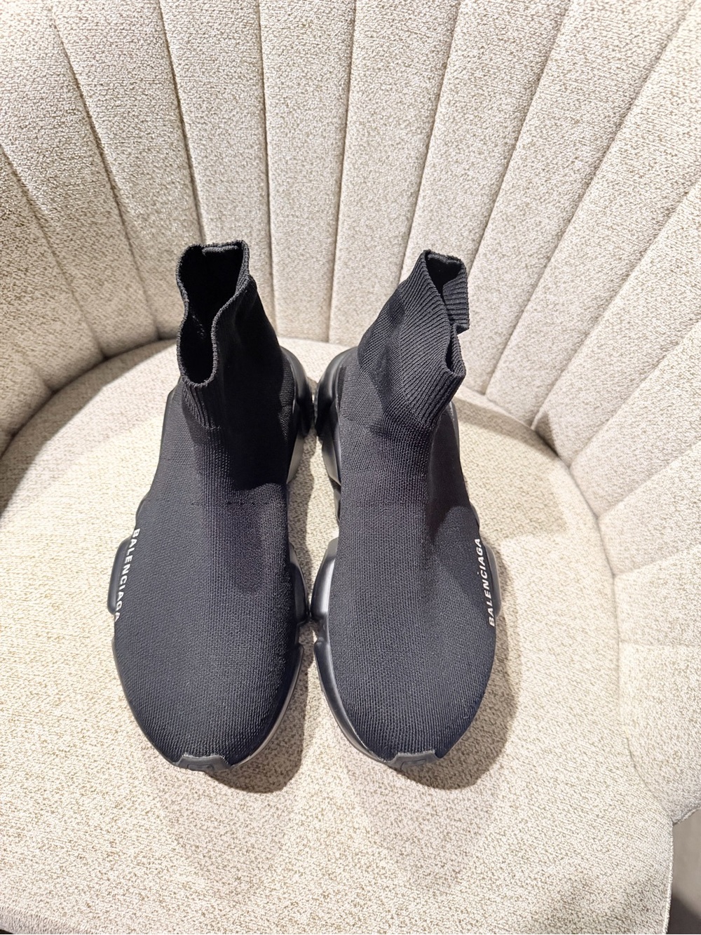 Balenciaga Black Knit Sock Sneaker with Logo